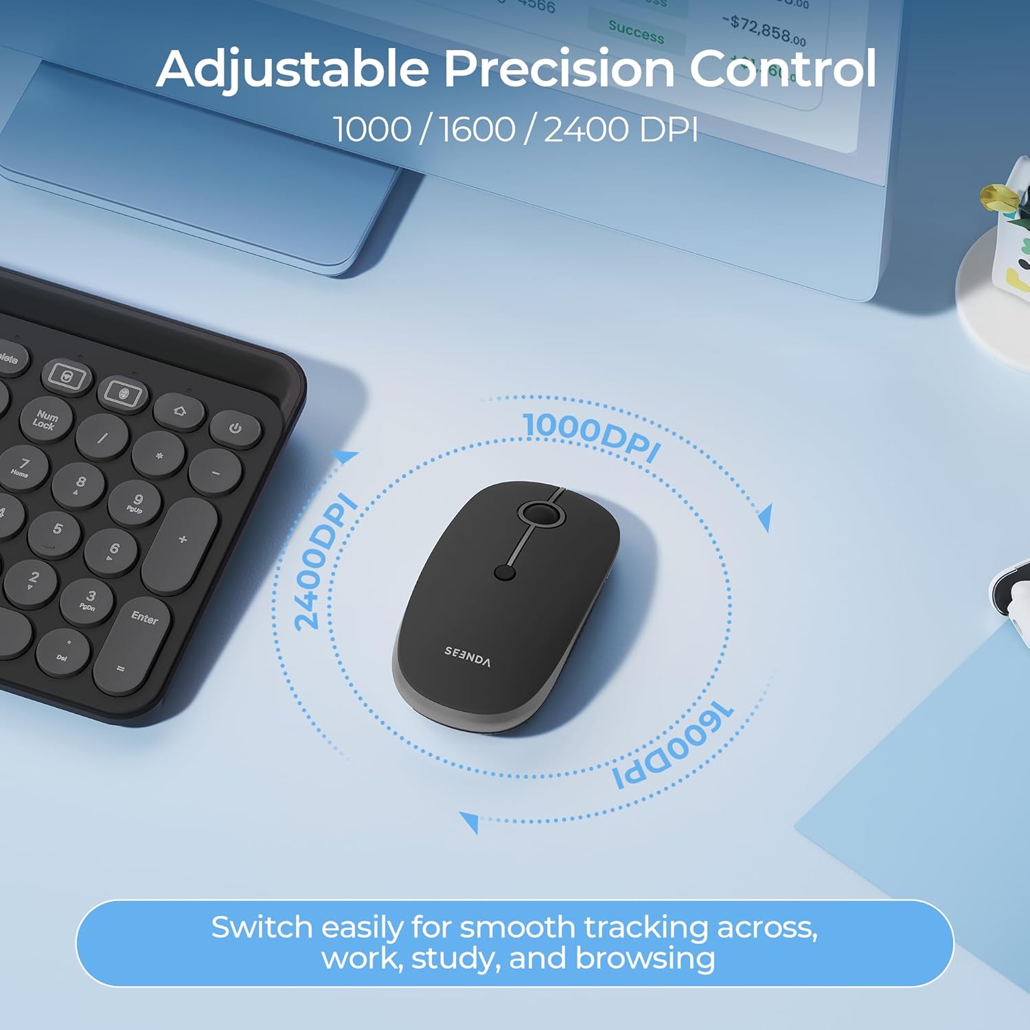 Thumbnail 4 de Seenda MOU001 Rechargeable Silent Bluetooth Wireless Mouse – 3-Device Connectivity