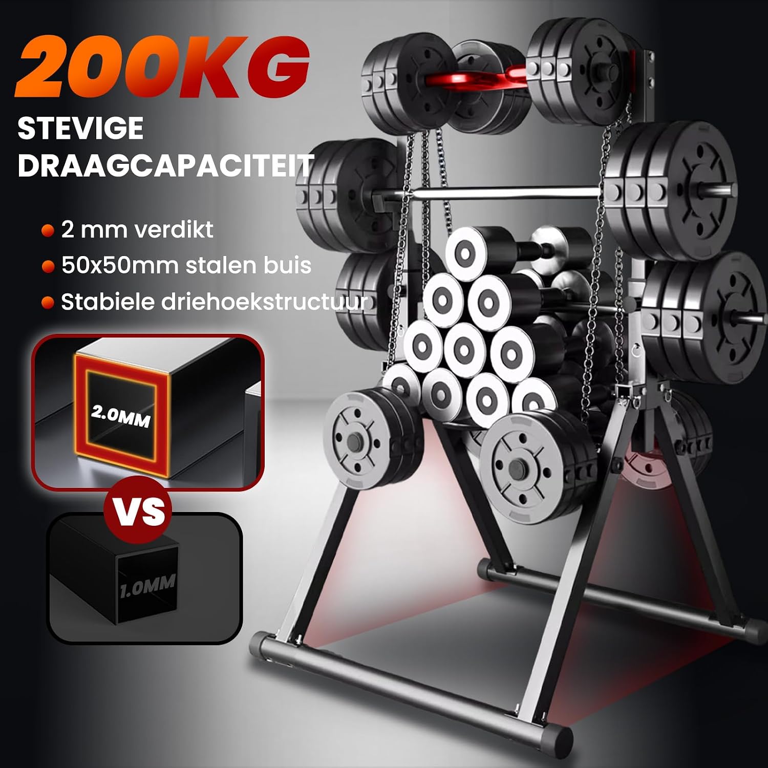 Detalle 2 de WATBKHE Power Tower Dip Station pliable avec barre de tractions, hauteur réglable jusqu’à 230 cm
