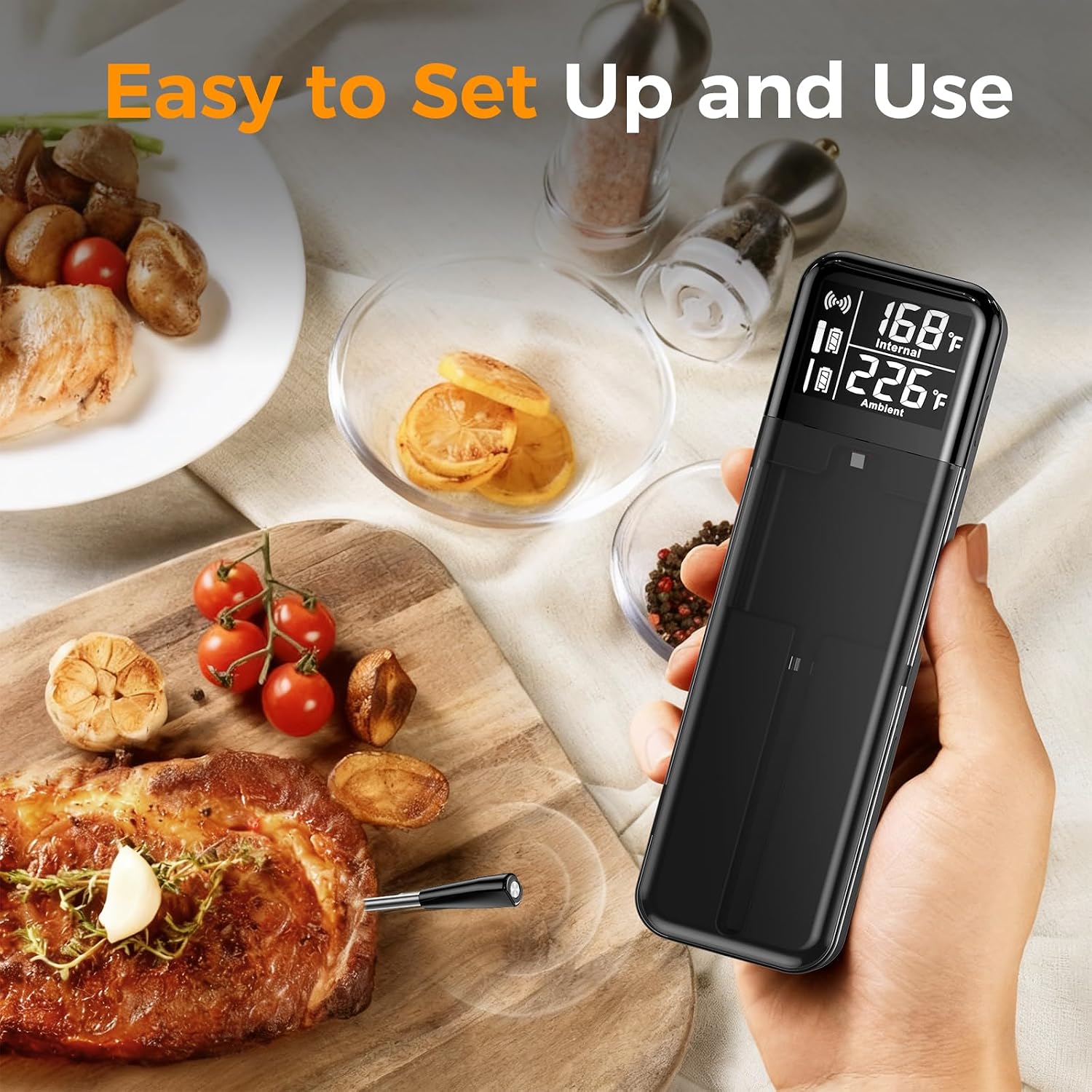 Detalle de SMNQIUA DT-133 Wireless Meat Thermometer with Bluetooth 5.4 and Smart Display