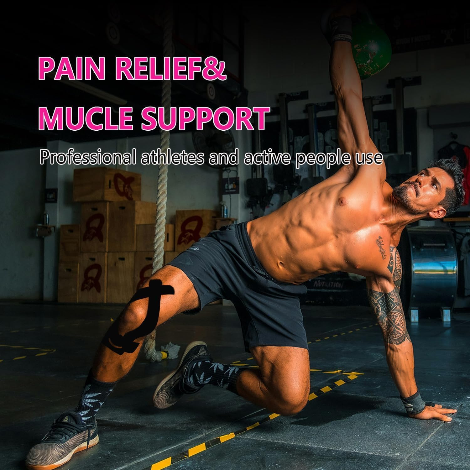 Thumbnail 4 de ANAMPION Kinesiotapes, vorgeschnitten für Knie – wasserfestes Baumwoll-Knie-Tape (12 Stück) in Schwarz/Blau/Rosa