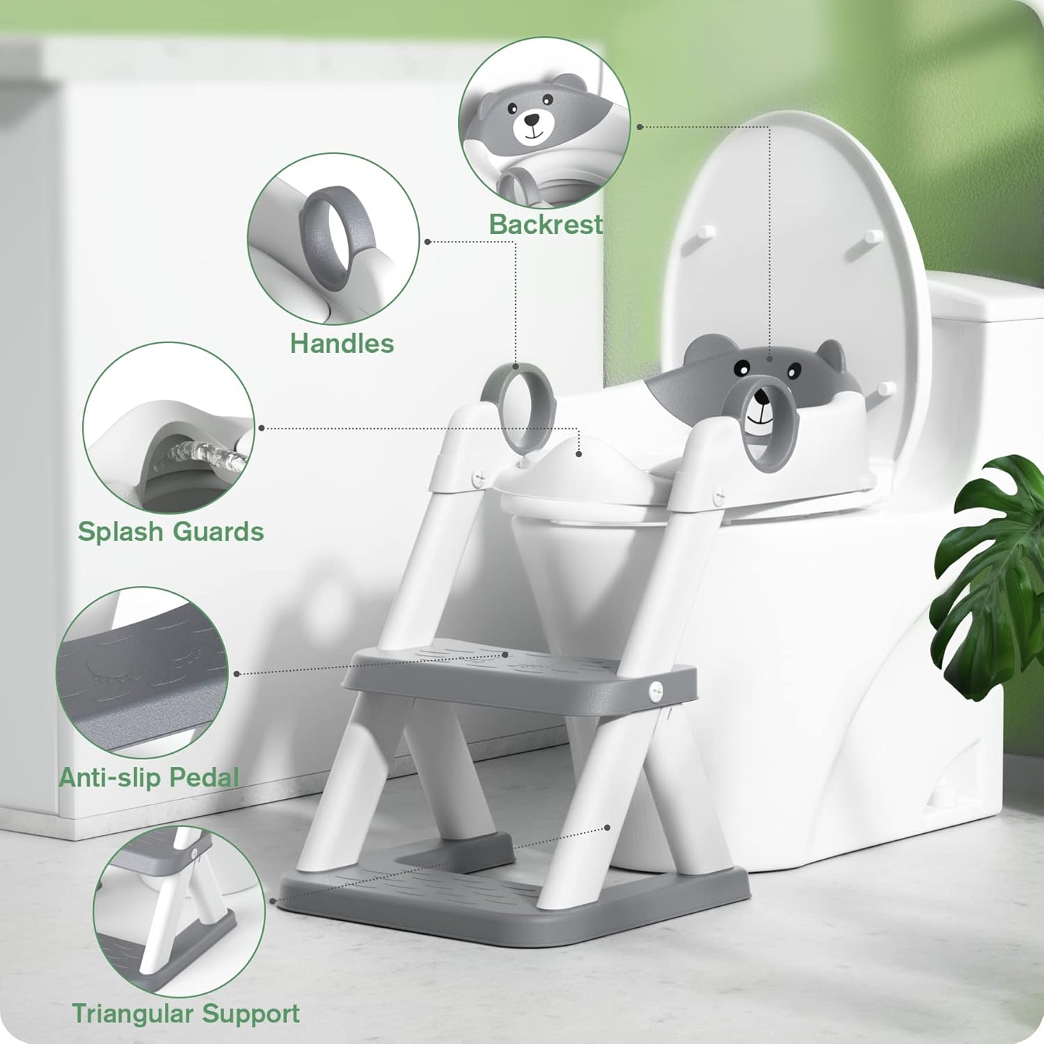 Detalle de Rabb 1st Bear Potty Training Seat (Upgrade 2-in-1) with Splash Guard, Anti-Slip Pad & Step Stool