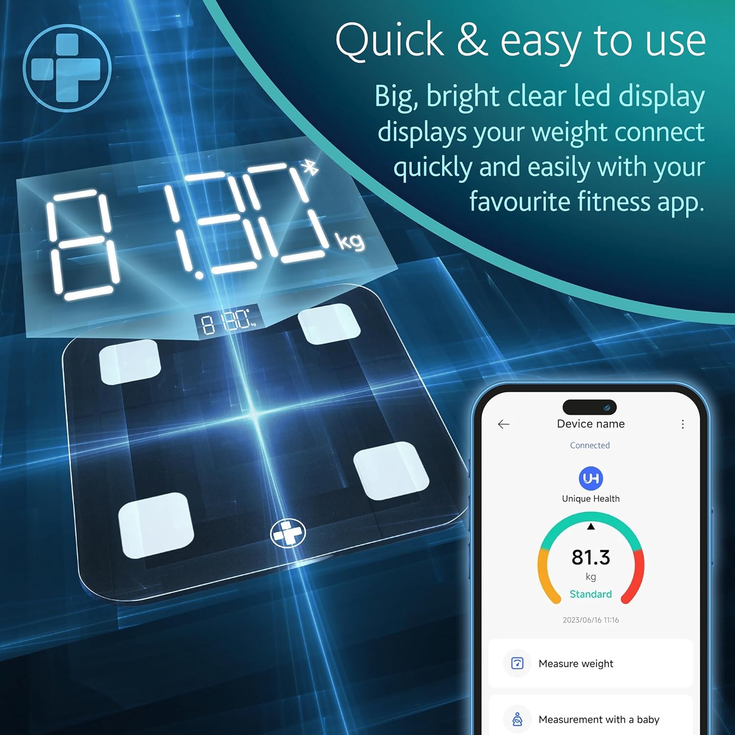 Thumbnail 2 de Reliance Medical Smart BMI Scale: Bluetooth Body Fat & Weight with LED Display