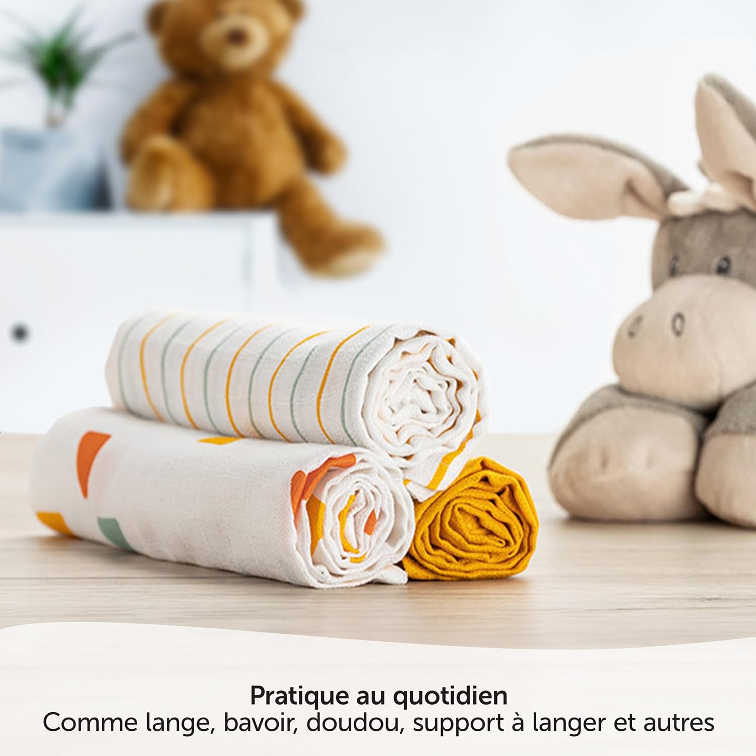 Detalle de LaLoona – Lot de 3 Lange Bébé en coton mousseline 70x70 cm