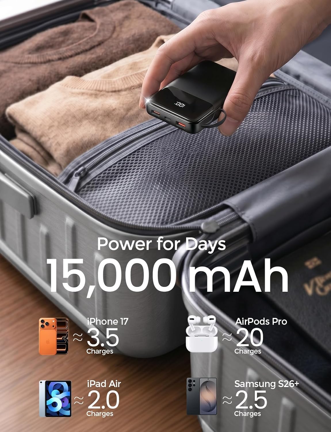 Detalle 2 de HELLEE Portable Charger 15,000mAh