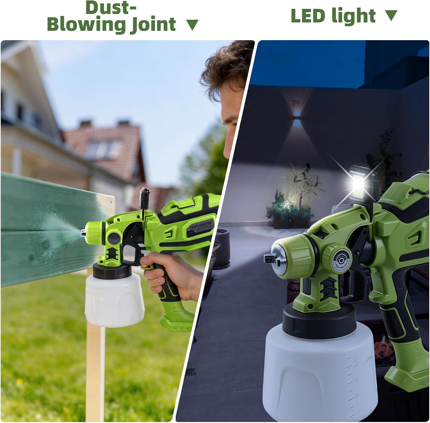 Detalle de Pistola per Verniciare HVLP 850W con serbatoio da 1400 ml, 5 ugelli in ottone, LED e regolazioni di flusso e ampiezza per muri, pareti e soffitti