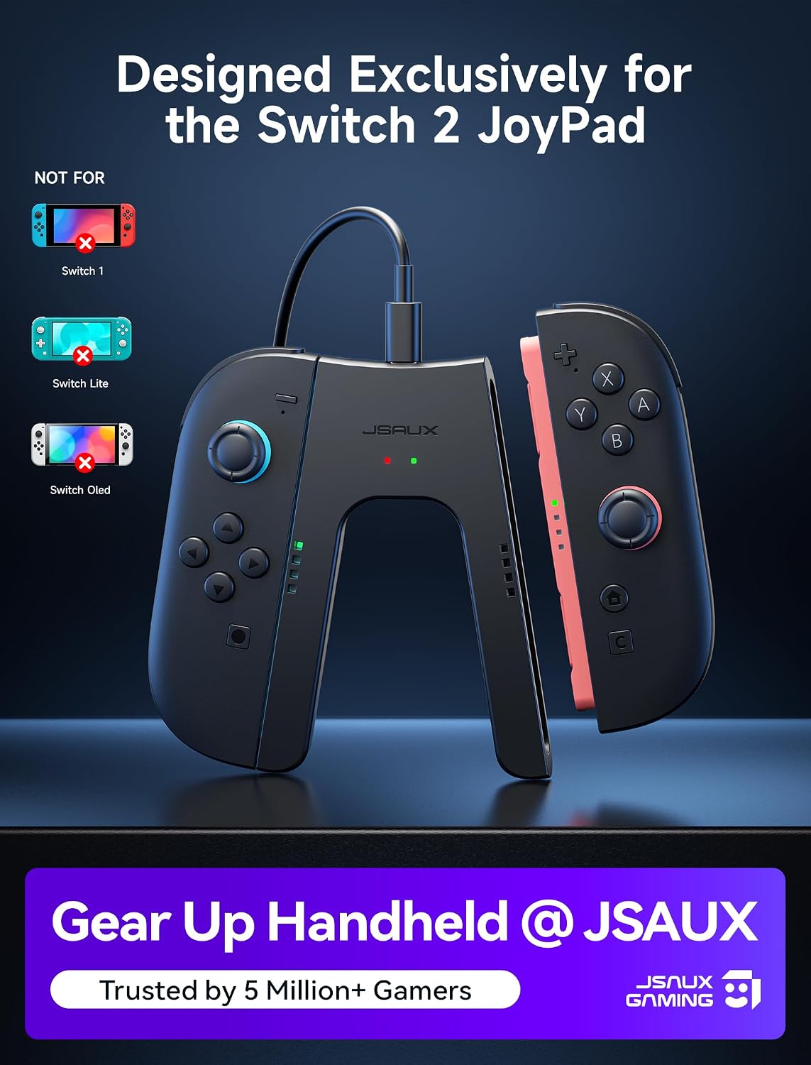 Detalle 2 de JSAUX Switch 2 Ladegriff mit LED-Anzeige und 1,5 m Kabel