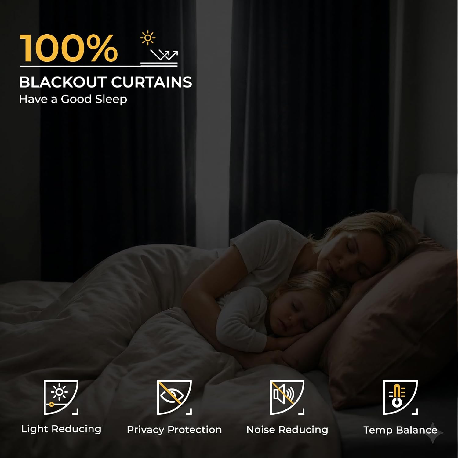 Detalle de INOVADAY 100% Blackout Curtains 72 Inch Drop, Cream – 2 Panels, 46" W x 72" L