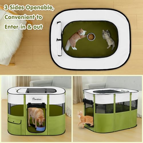Detalle de Pawaboo Parque para Mascotas Portátil: jaula plegable de Oxford impermeable con bolsa y cuenco, para perros y gatos (Talla M, Aguacate Verde)