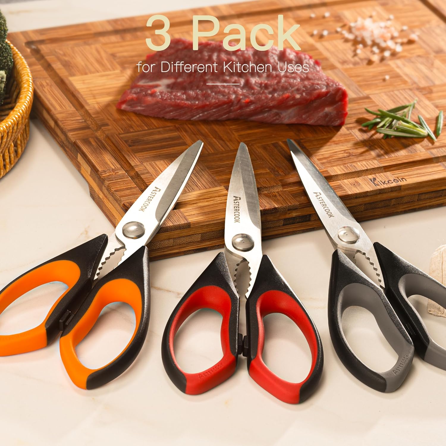 Thumbnail 4 de Astercook Kitchen Scissors All Purpose Heavy Duty (3-Pack) – Stainless Steel Shears with Serrated Blade