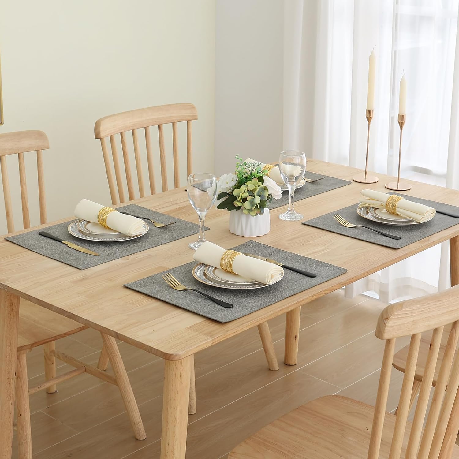 Thumbnail 6 de Homaxy Faux Leather Heat Resistant Placemats — 8-Piece Set, 17 x 11.8 inches, Light Grey