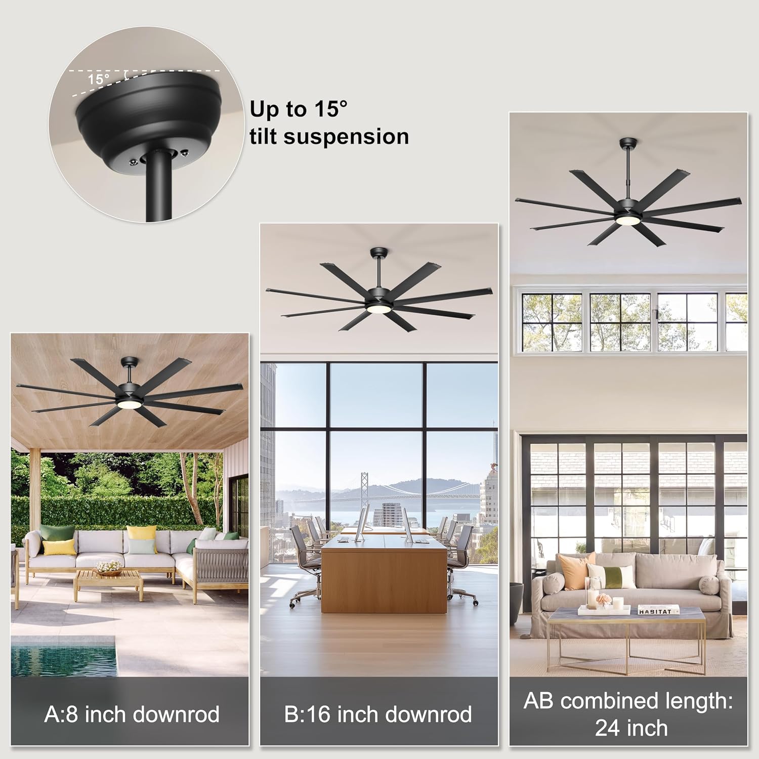 Thumbnail 6 de Ohniyou GLX072 72-Inch Industrial Ceiling Fan, 8 Aluminum Blades, App & Remote