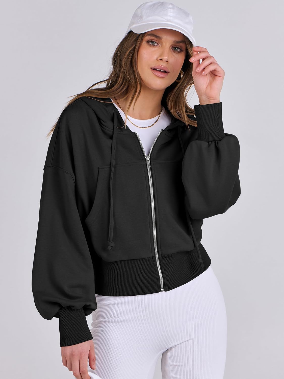Detalle de ANRABESS Cropped Zip-Up Hoodie for Women