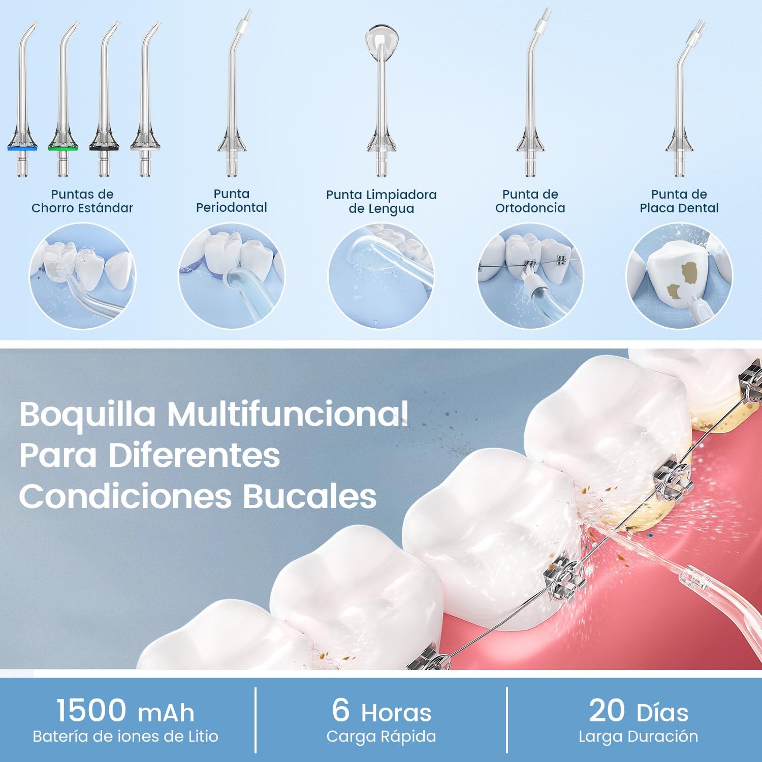 Detalle 2 de Vimmk Irrigador Dental Portátil Inalámbrico con 8 Boquillas 🦷