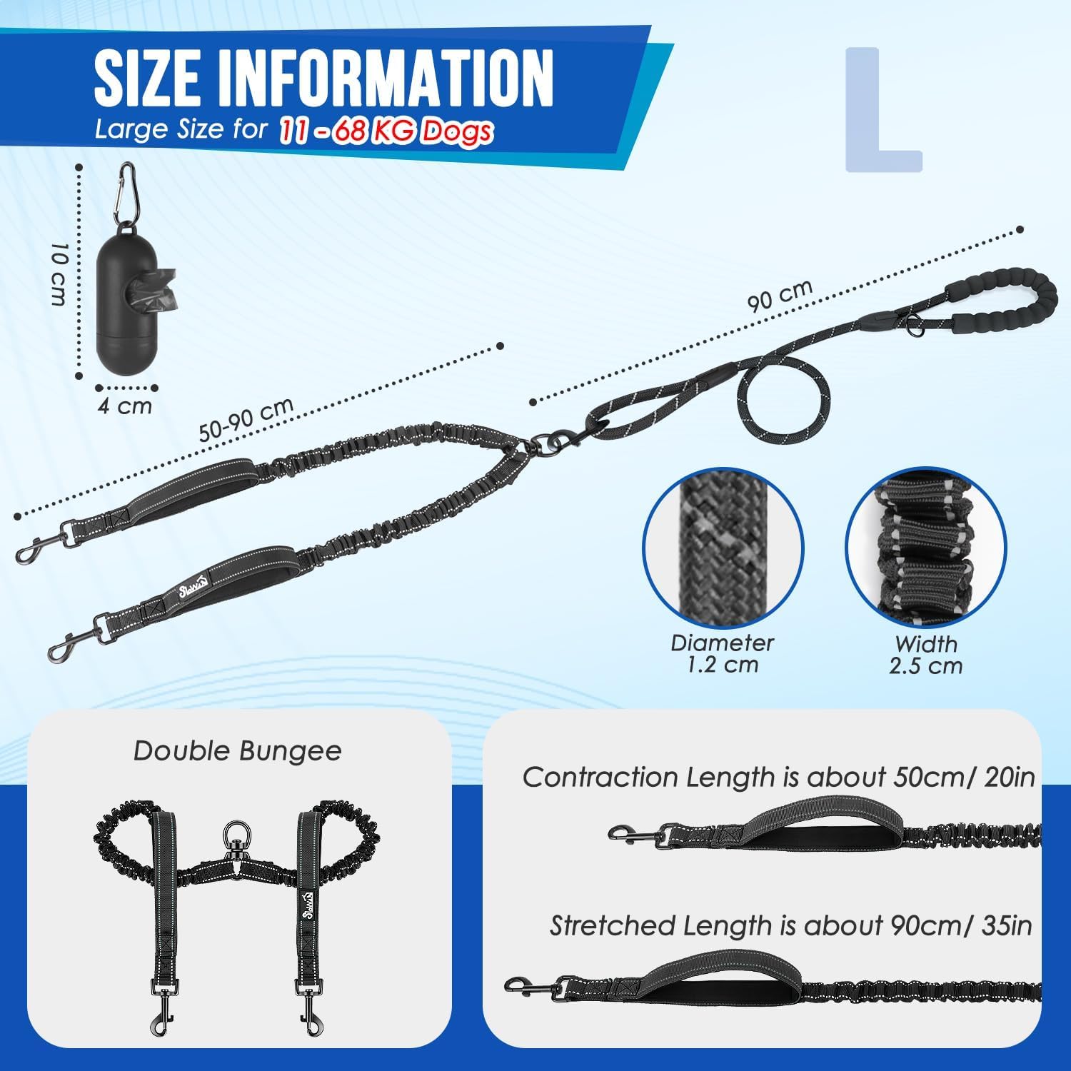 Detalle 2 de Eyein Double Dog Lead No Tangle with 360° swivel and padded handles (dual splitter)