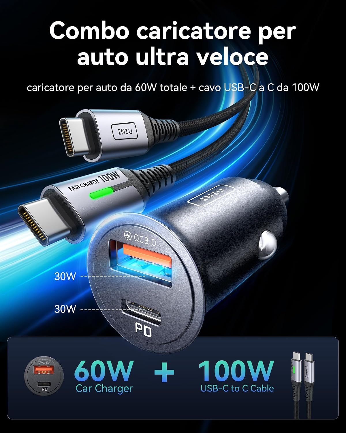 Detalle 2 de INIU Caricatore auto 60W