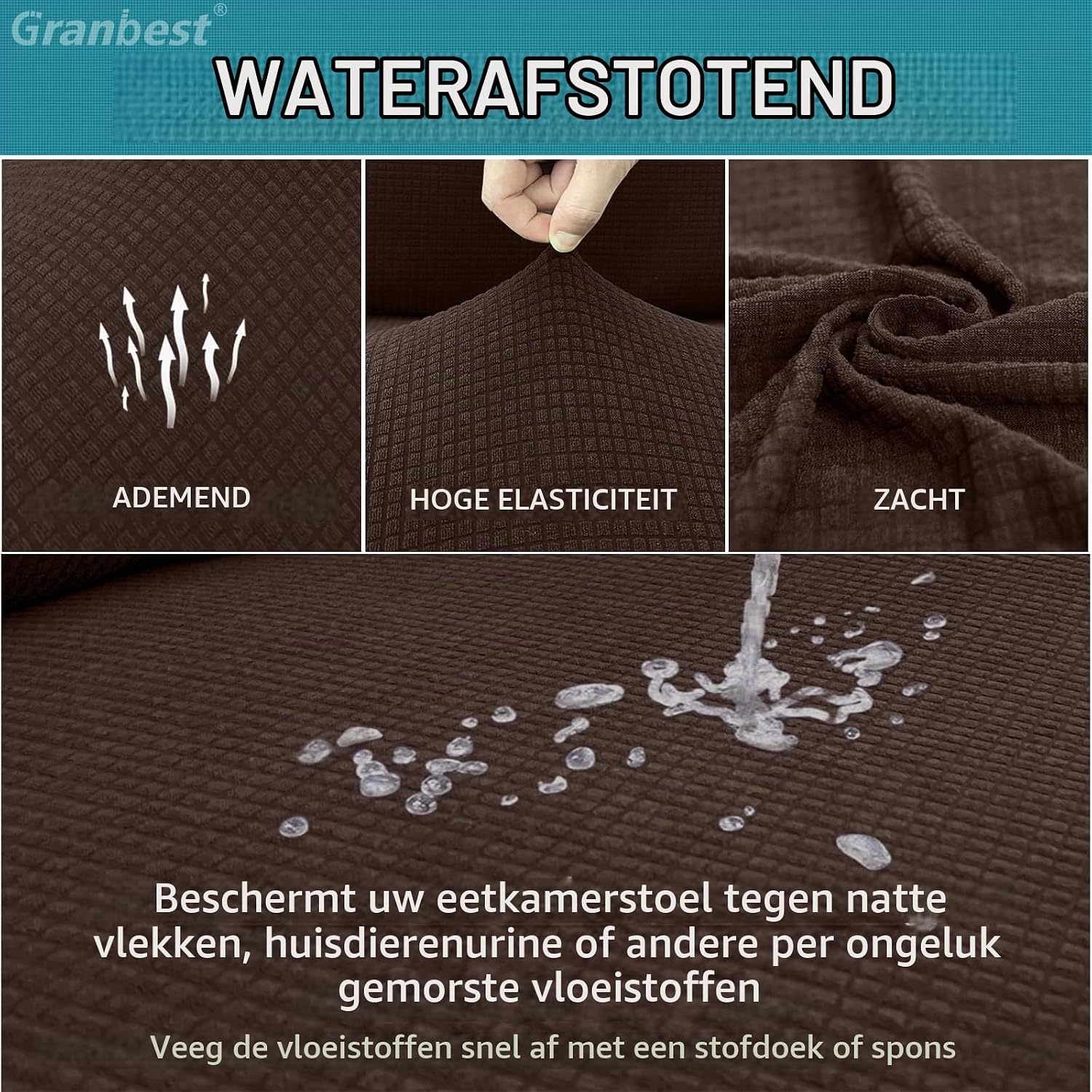 Detalle de Granbest Premium eetkamerstoelhoezen, set van 6, chocolade, elastisch