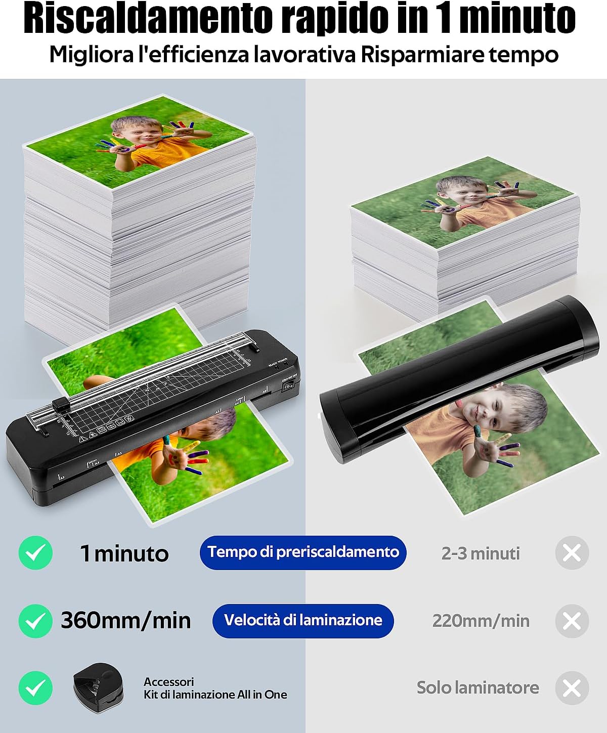 Detalle de Plastificatrice A3 con riscaldamento rapido