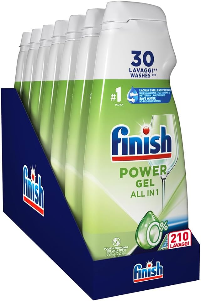 Finish Powergel Detersivo Lavastoviglie 0% (gel) — pacco da 7 bottiglie da 30 lavaggi