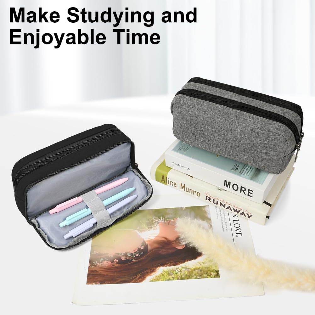 Detalle de OFFCUP Pencil Case for Large Capacity – Black, 2-Compartment Oxford Cloth Pouch