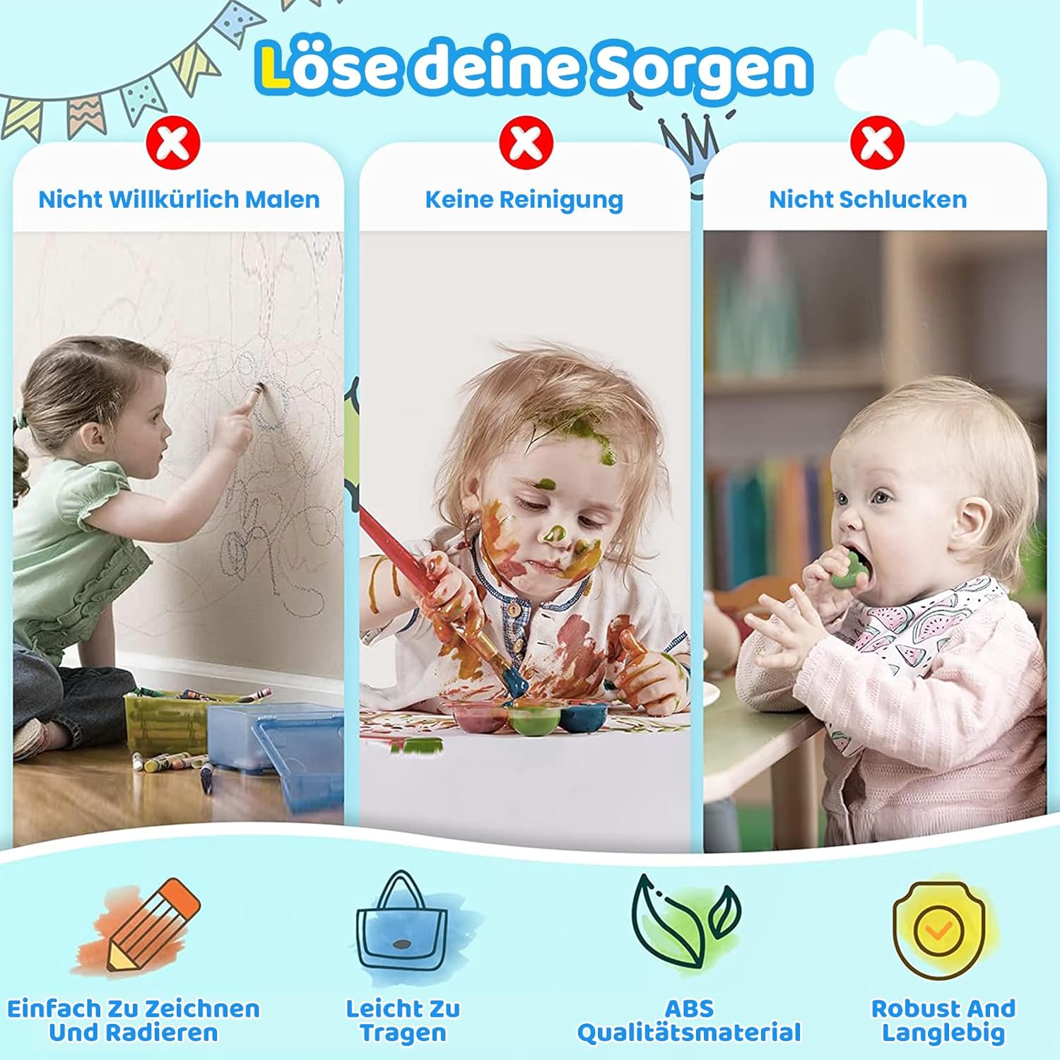Thumbnail 2 de Kikidex magnetische Zaubertafel für Kleinkinder (1–3 Jahre) – Magic Painting Board im Baby-Blau