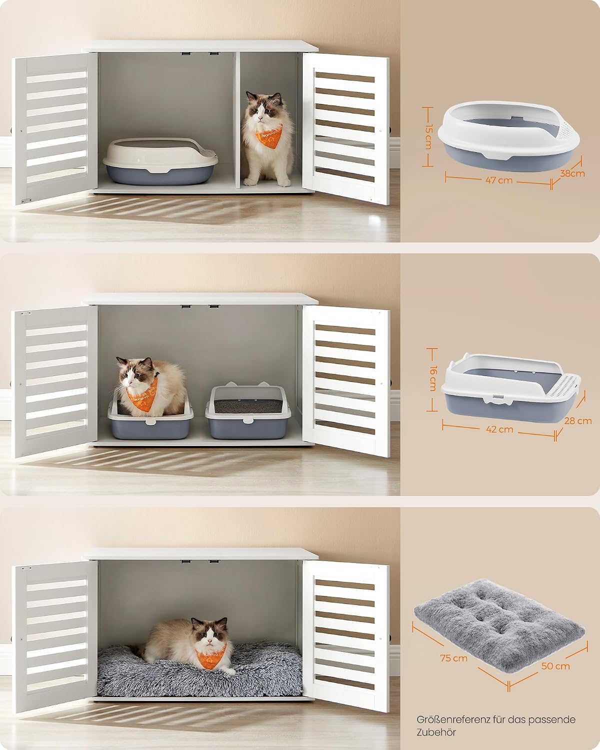 Thumbnail 6 de Feandrea Katzenklo-Schrank, Katzenhaus mit Lamellentüren – wolkenweiß, 80 x 53 x 49 cm