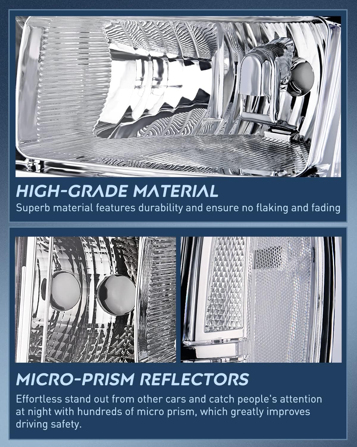 Thumbnail 3 de Nilight Headlight Assembly Replacement for 2007-2014 GMC Sierra (Chrome Housing, Clear Lens)