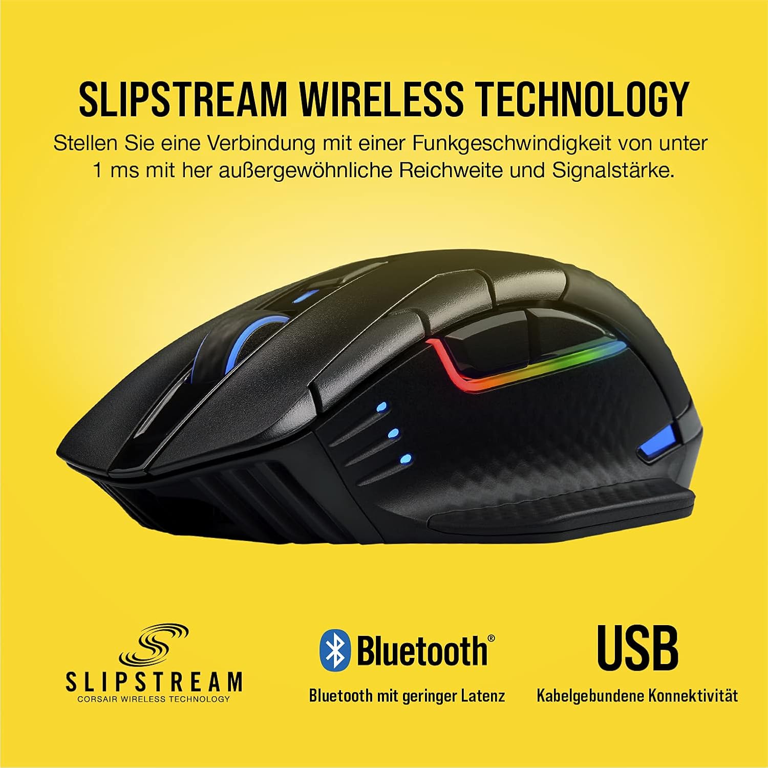 Detalle de CORSAIR DARK CORE RGB PRO Wireless Gaming-Maus mit Sub-1ms Slipstream & iCUE – 18.000 DPI, 8 programmierbare Tasten