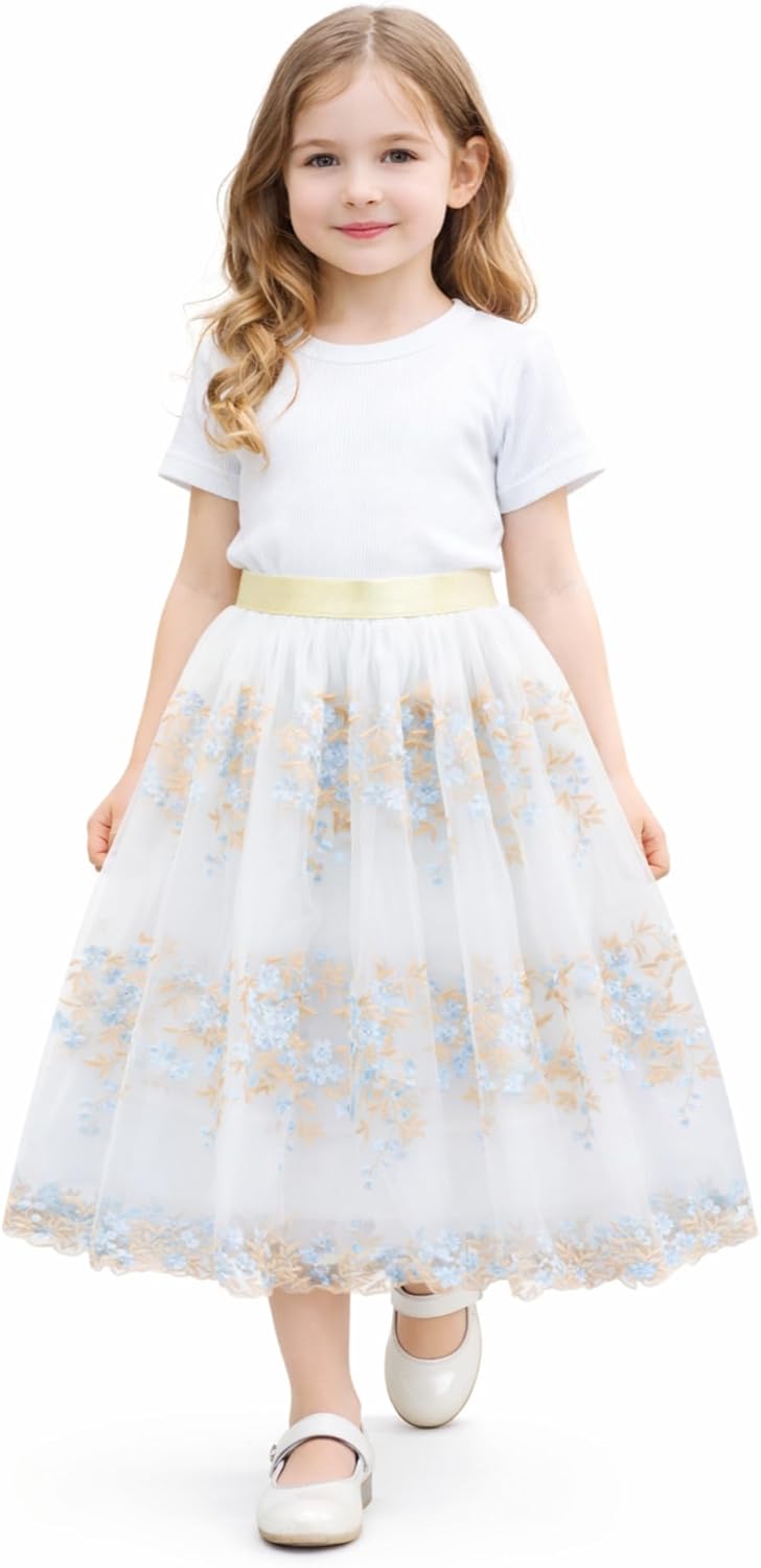 Thumbnail 6 de es-uk Girls Floral Tulle Skirt with Elastic Waistband – Elegant Party, Wedding & Occasion Skirt for Kids