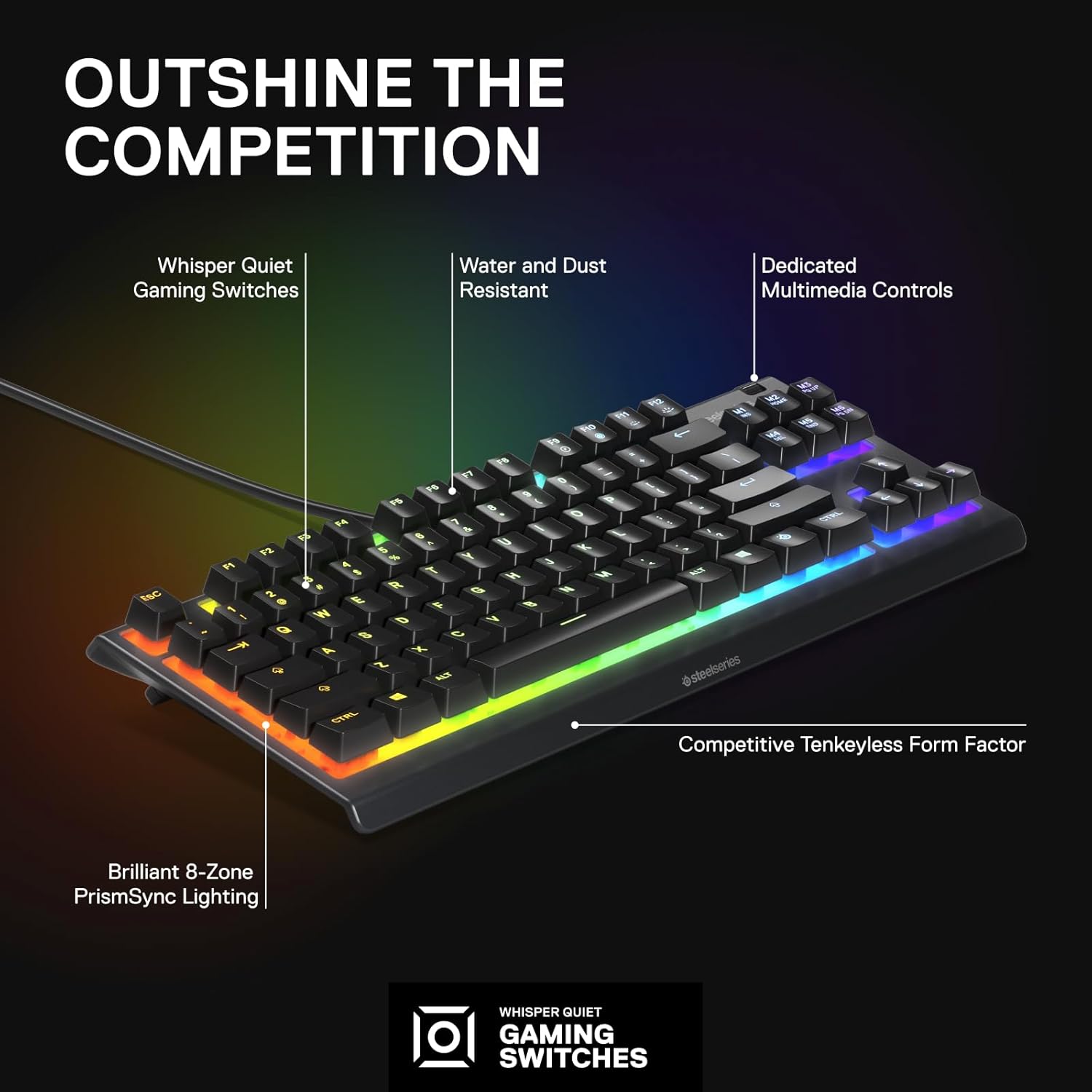 Thumbnail 2 de SteelSeries Apex 3 TKL – Silent, IP32, RGB, US QWERTY Tenkeyless Gaming Keyboard