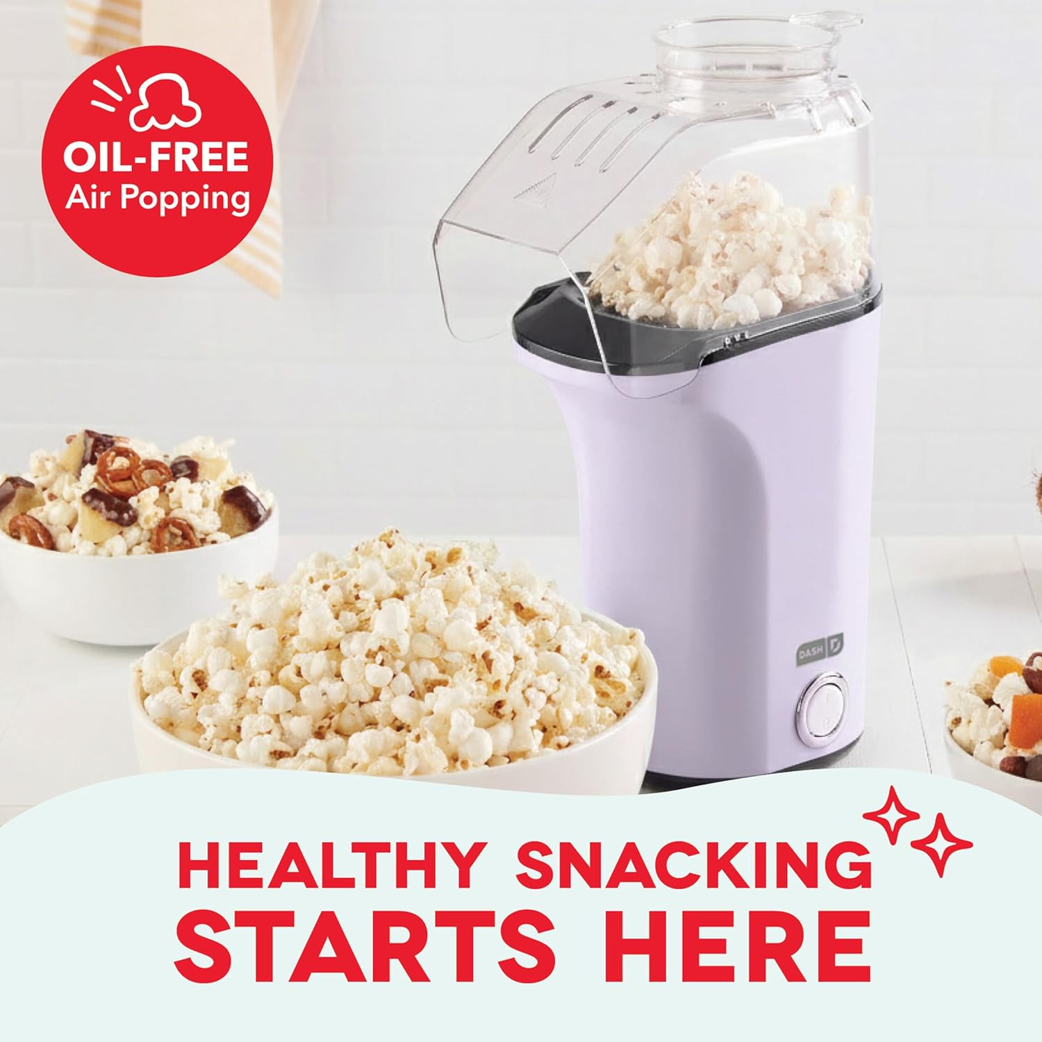 Detalle 2 de Dash Hot Air Popcorn Popper Maker (16 Cups) with Measuring Cup to Portion Kernels + Melt Butter, Lavender