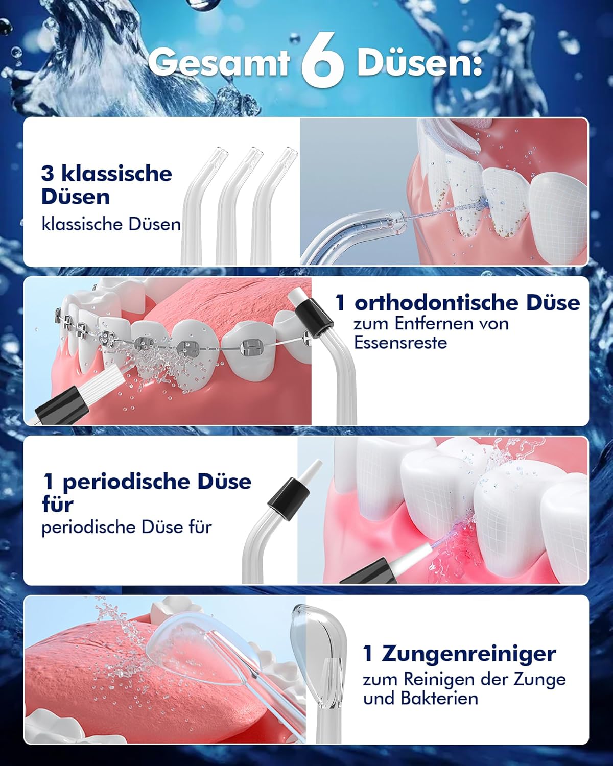 Thumbnail 3 de WAFLOO Munddusche kabellos Water Flosser mit USB-C, 5 Modi und 300 ml Wassertank (Schwarz)