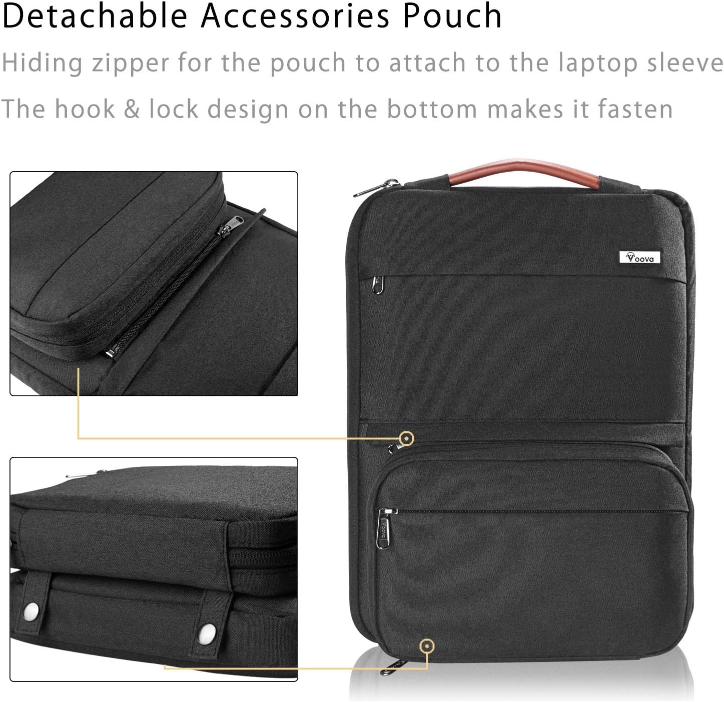 Thumbnail 3 de Voova Laptop Sleeve Case 13–14 inch with Detachable Accessories Pouch — Waterproof 2-in-1 Bag, Dark Black