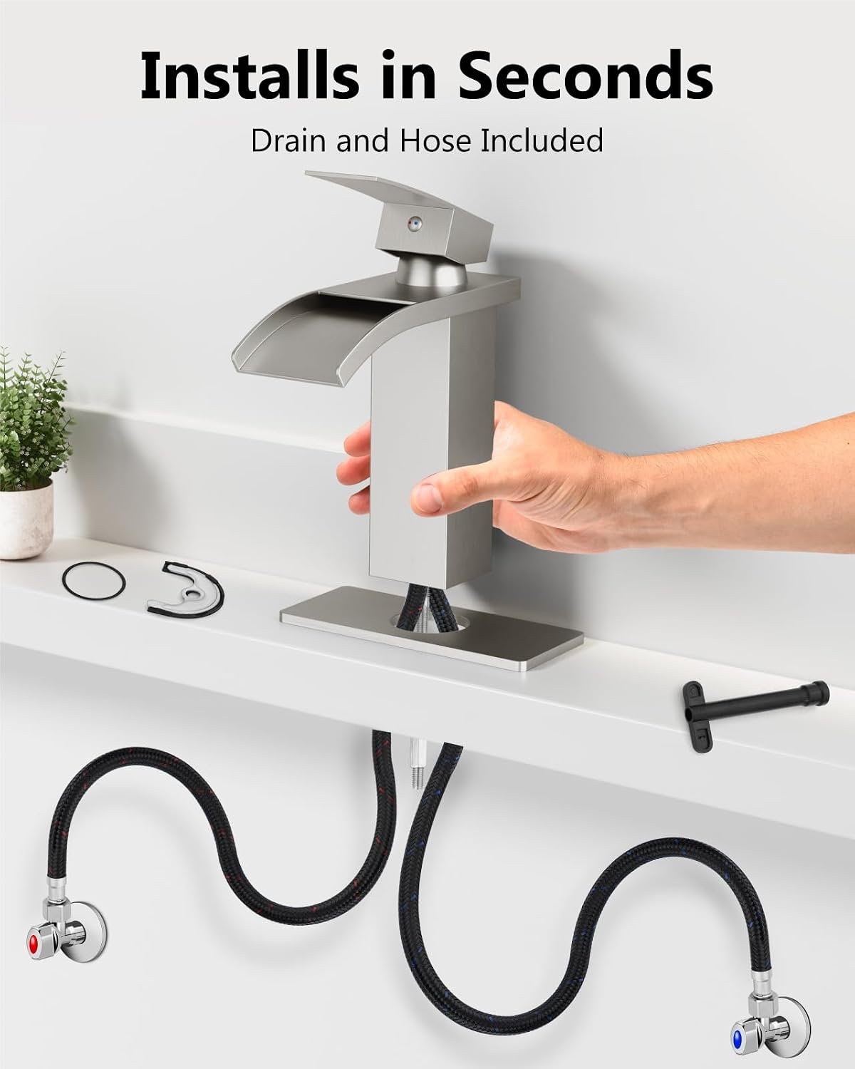 Thumbnail 6 de GBBNE Waterfall Bathroom Faucet, Brushed Nickel, Single Handle