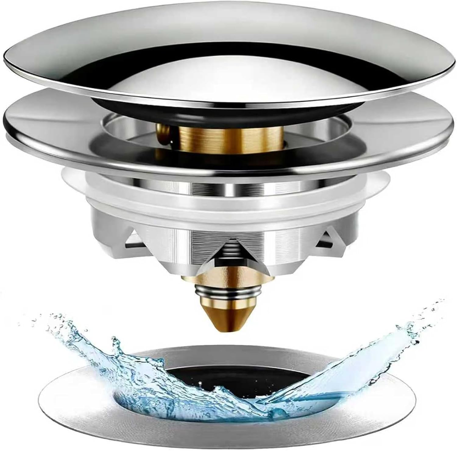 Detalle de Anlige Pop-Up Bathtub Drain Stopper with Hair Catcher, Chrome Silver