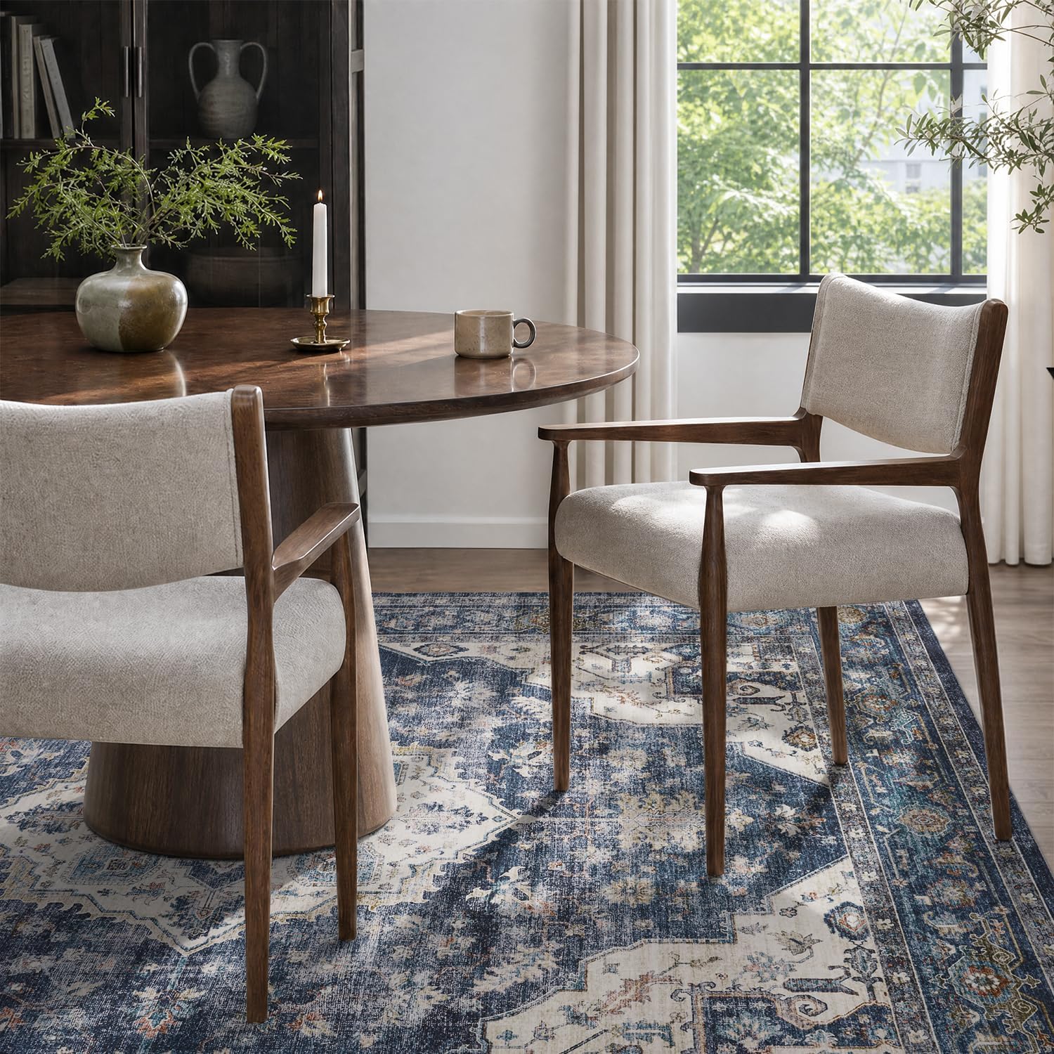 Thumbnail 4 de AMOAMI 9x12 Vintage Soft Blue Area Rug with Non-Slip Backing (Washable)