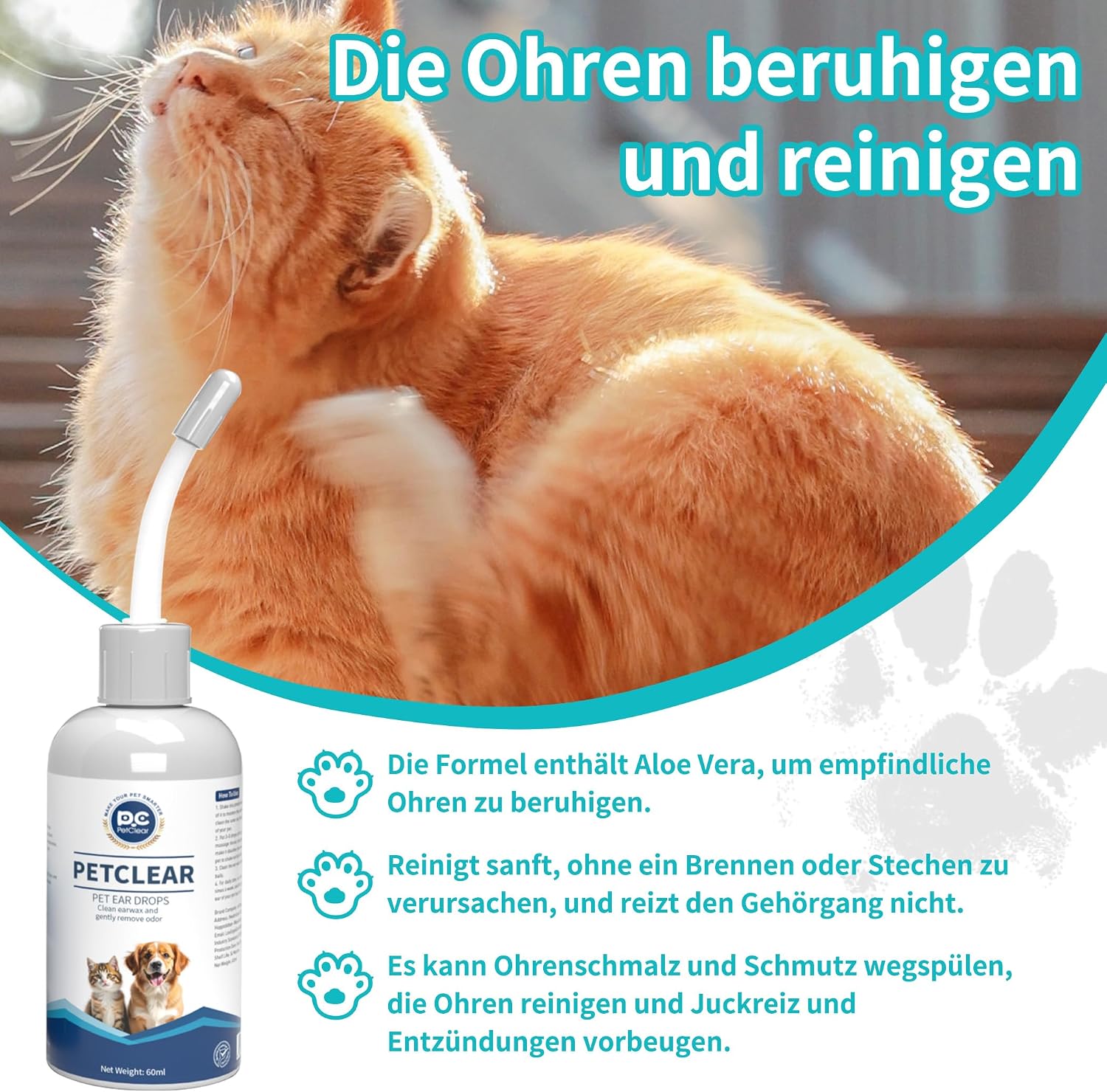 Detalle de PETCLEAR Ohrenreiniger Hund – 2x120 ml mit biegbarem Applikator