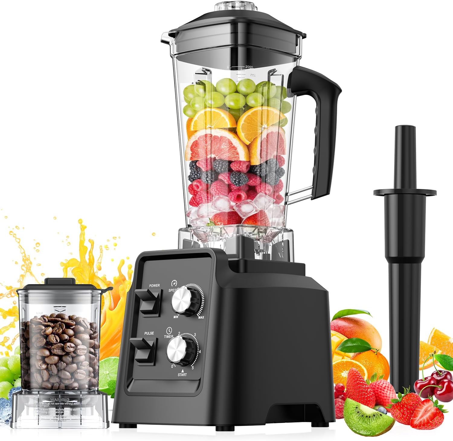 Detalle de 1800W blender with 6-blade ice crushing system, grinder jar, and self-cleaning (68 oz + 20 oz)
