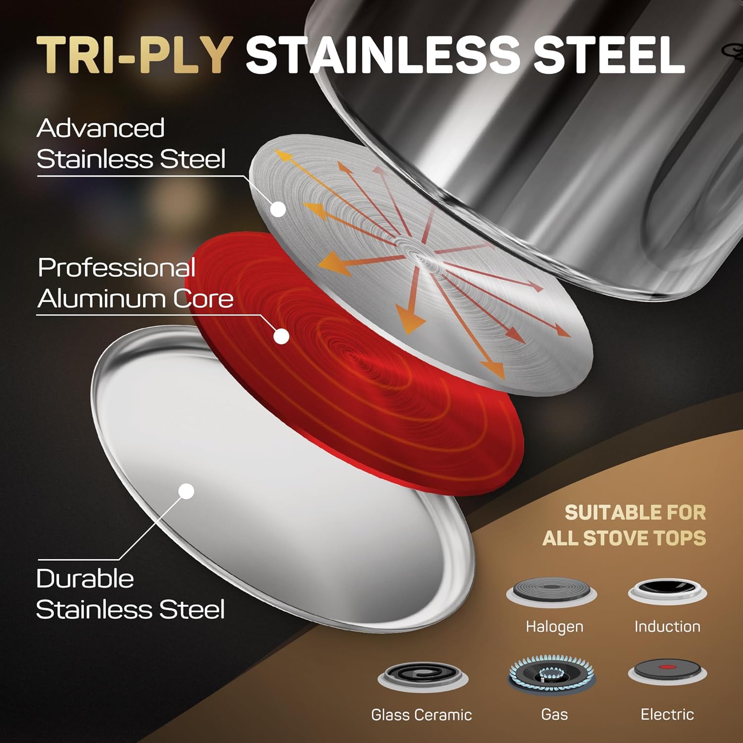 Thumbnail 1 de Ciwete 11-Piece Tri-Ply Stainless Steel Cookware Set with Steamer Insert