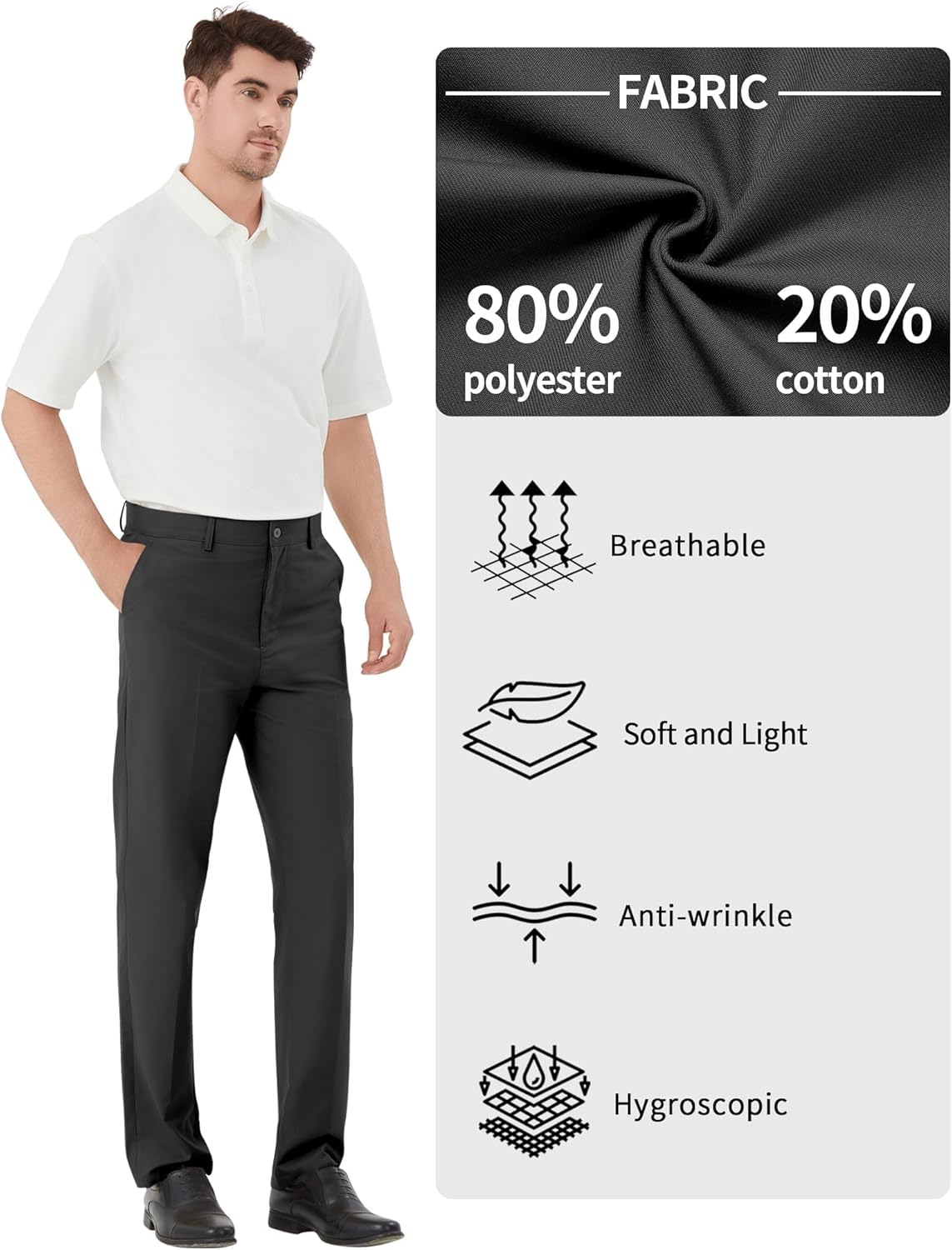 Thumbnail 3 de Men's Tall Classic Fit Flex Flat Front Dress Pants for Business & Office (Tall-friendly 32"–38" inseam)