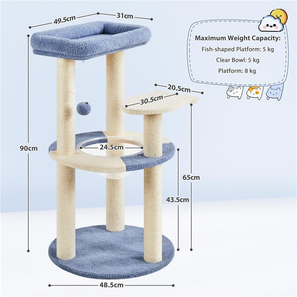 Detalle 2 de Yaheetech Albero per Gatti Alto 90 cm: Tiragraffi multifunzionale con tana trasparente e piattaforma a forma di pesce