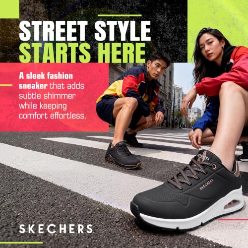 Detalle de Skechers Donna Uno Shimmer Away Trainers - Durabuck Nero con zeppa, 37.5 EU