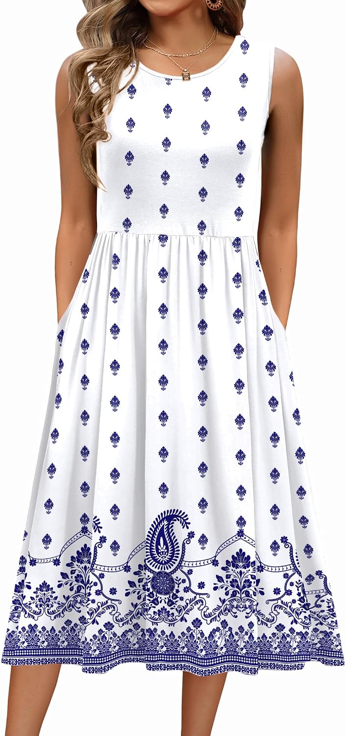 Thumbnail 6 de Zeagoo Women’s Summer Tank Midi Dress with Pockets (Floral A-Line T-Shirt Style)