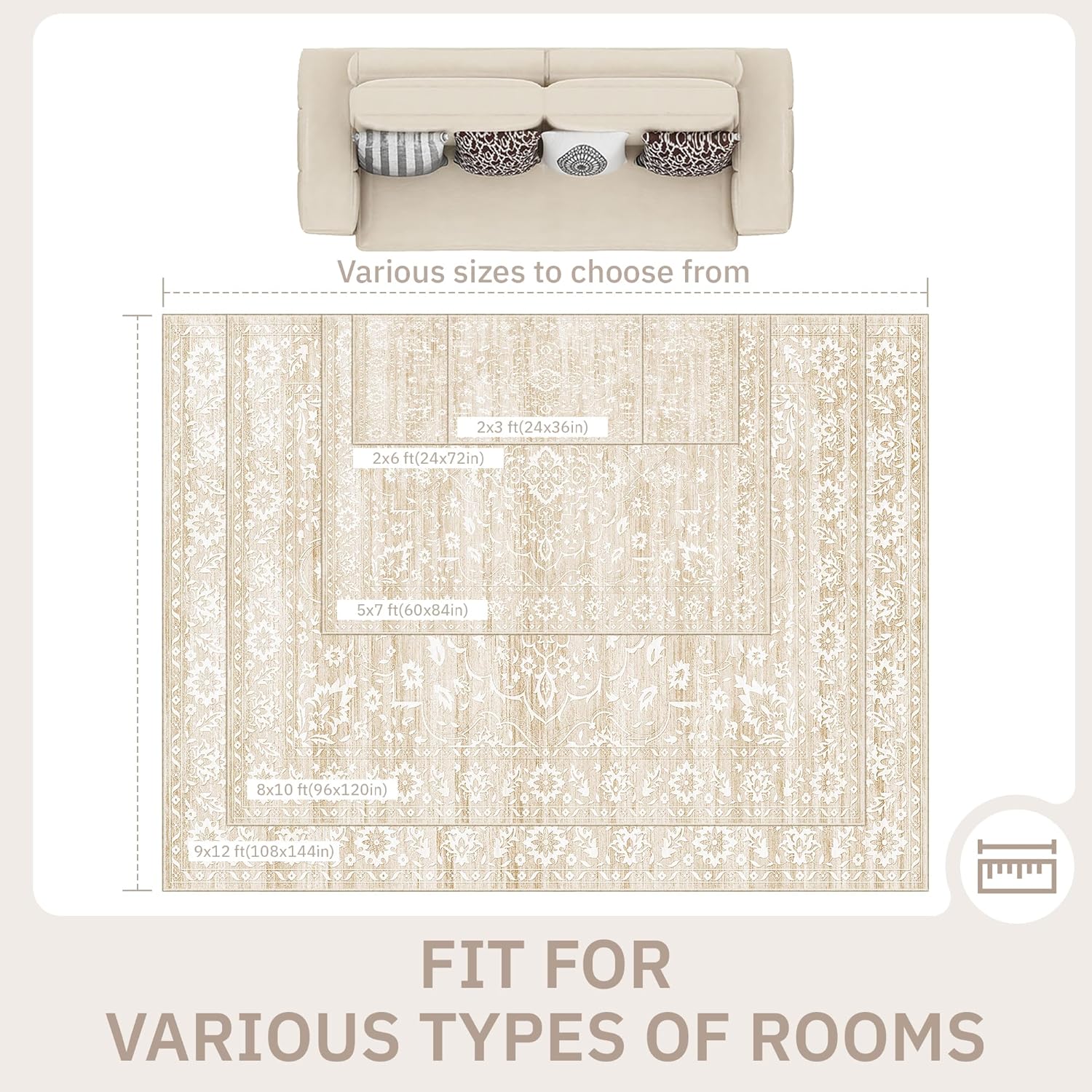 Thumbnail 1 de Soalmost 9x12 Washable Area Rug for Living Room with Non-Slip Backing