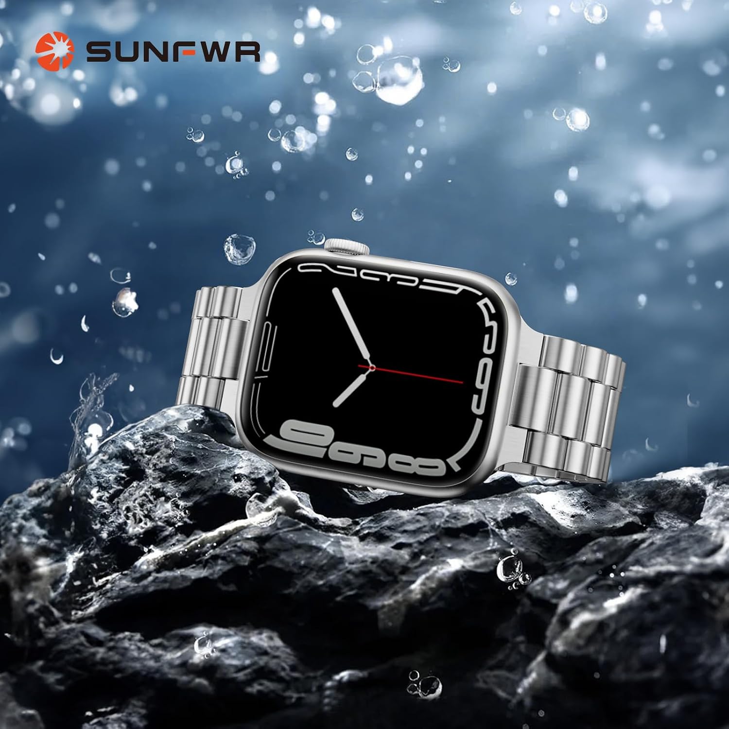 Detalle 1 de SUNFWR Stainless Steel Apple Watch Band, Adjustable Link Bracelet