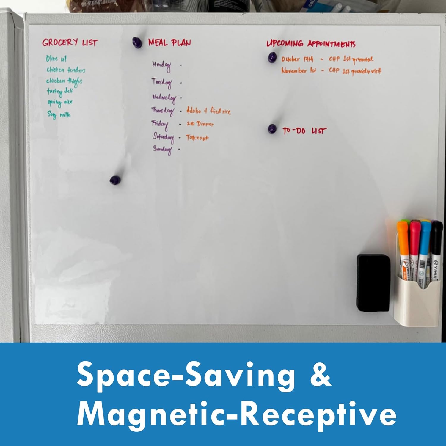 Detalle 1 de HeatPomelo Magnetische Whiteboard-Folie 90 × 45 cm – Selbstklebende Tafelfolie für Wand, Tür oder Büro