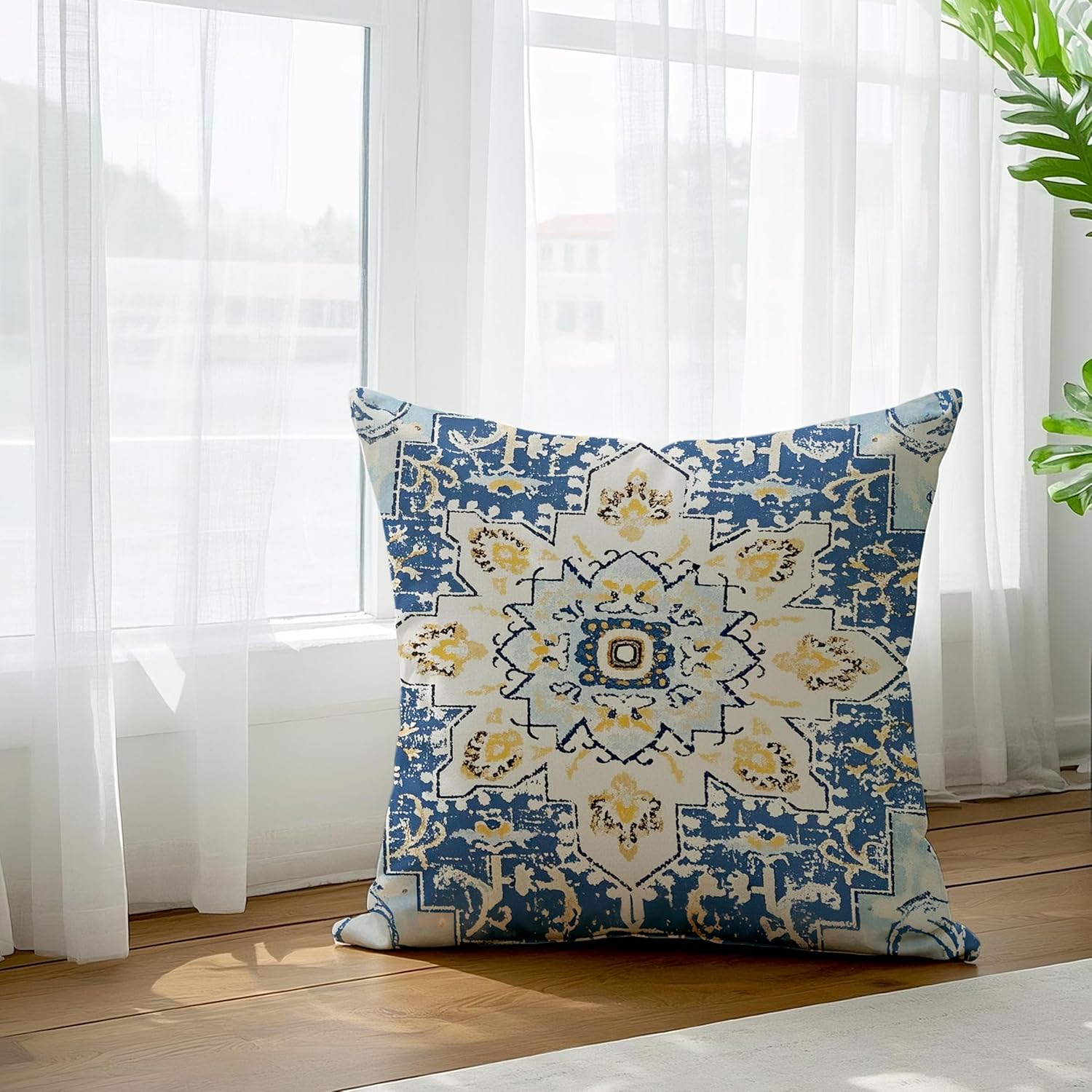 Thumbnail 4 de JANGYUHH Boho Kissenbezug 40x40 cm – 2er Set, Vintage Abstrakt, Blau