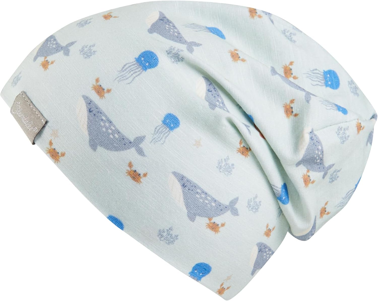 Detalle de Sterntaler Jungen Beanie-Mütze Beanie Wale – Flammgarn Jersey mit Wal-Print