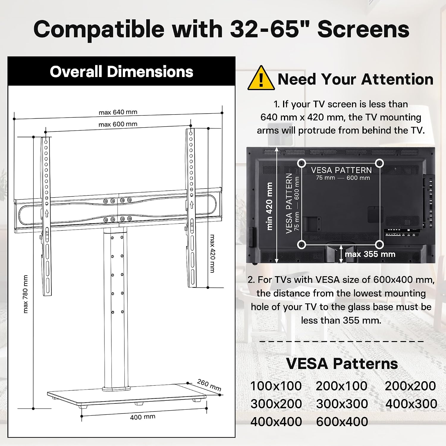 Detalle de BONTEC Universal Table Top TV Stand 45 kg