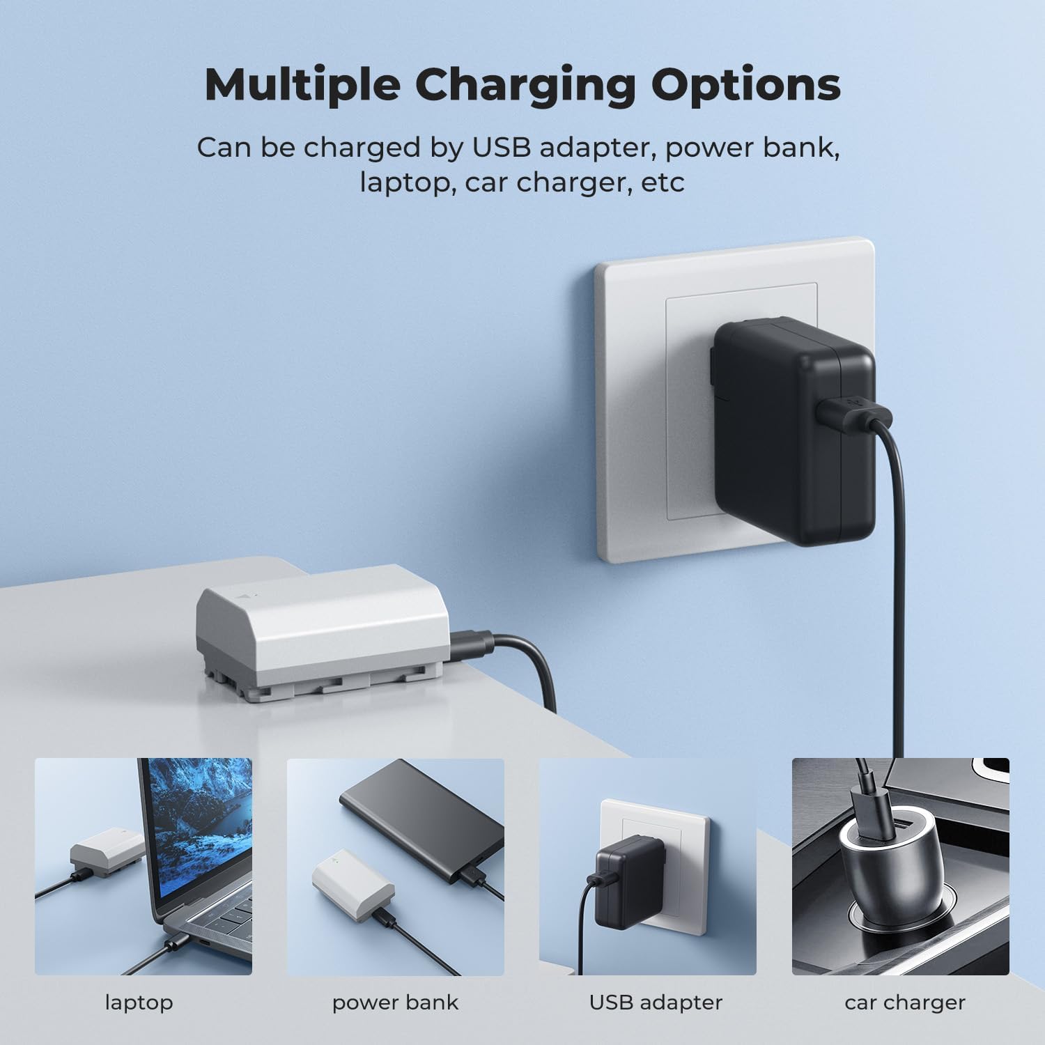 Detalle de K&F CONCEPT 2-Pack NP-FZ100 Battery (2600mAh) with USB-C Fast Charge for Sony Cameras