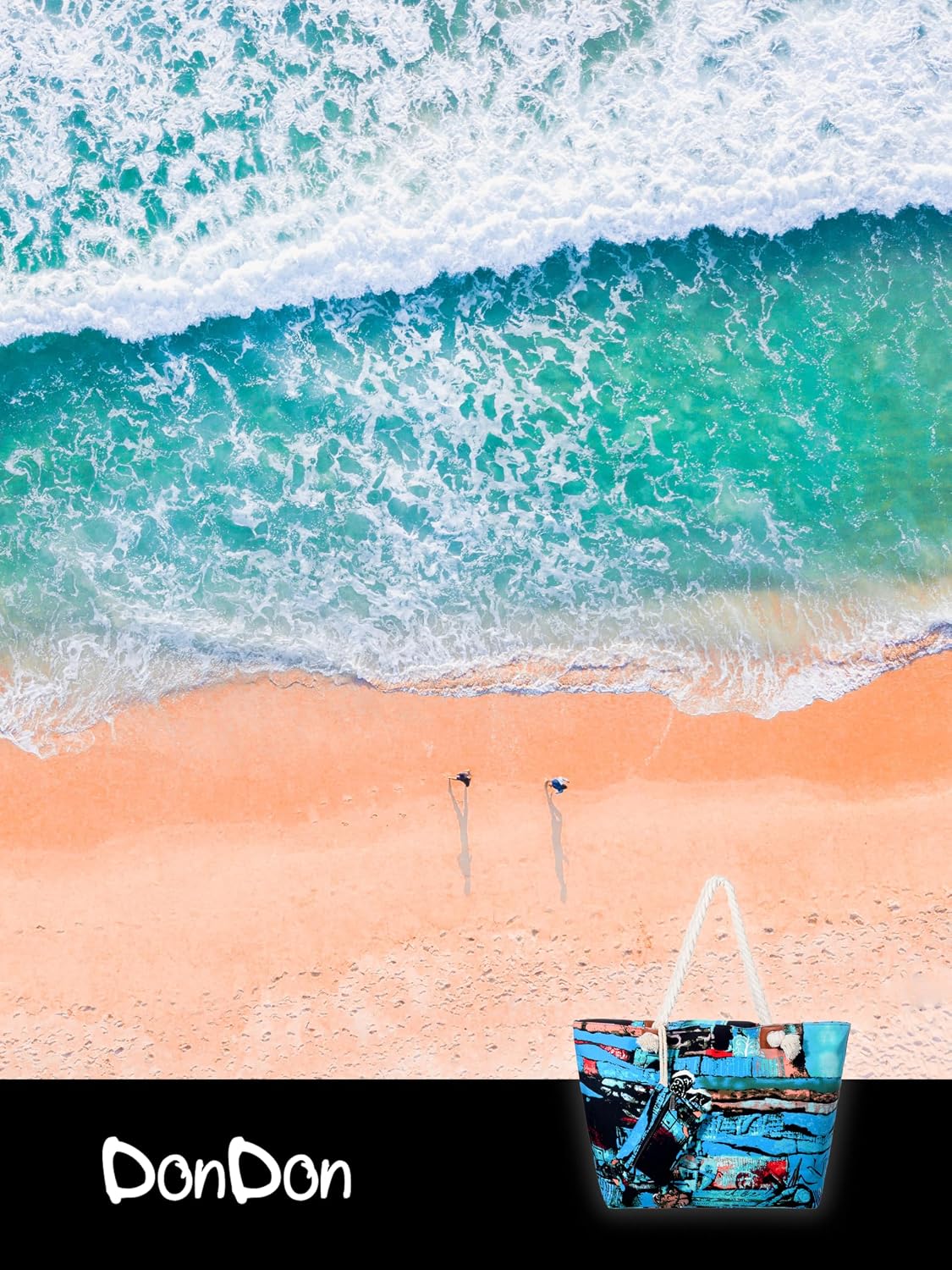 Detalle de DonDon Grande borsa da spiaggia idrorepellente con cerniera e tracolla (shopper XXL)